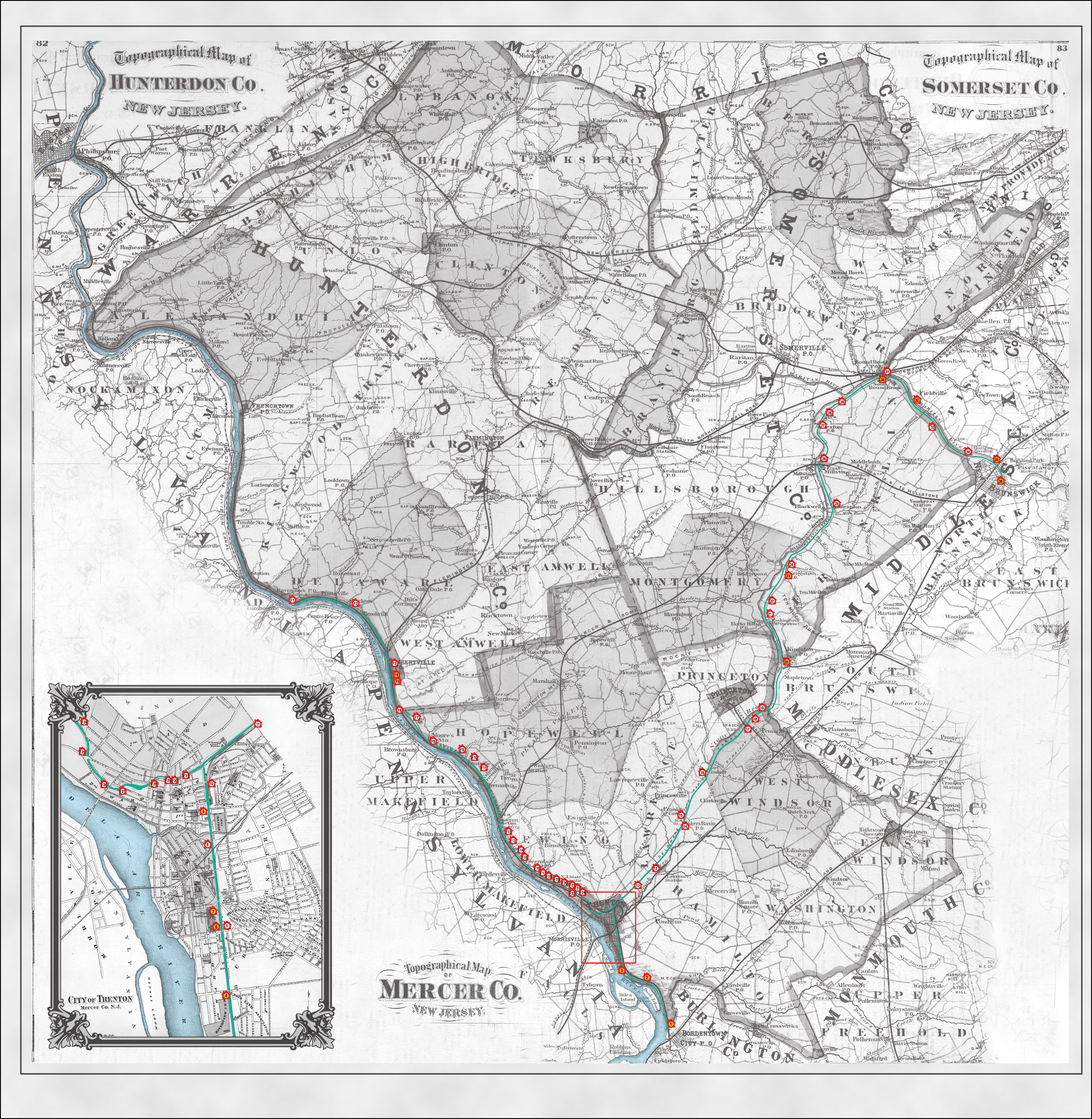 Map Showing Bridge & Lock Houses Along the D&R Canal Map Showing Bridge & Lock Houses Along the D&R Canal