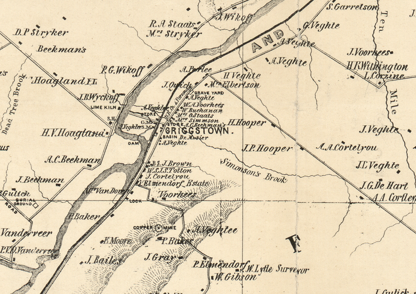 Griggstown, 1850; Somerset County Wall Map; Otley & Keily