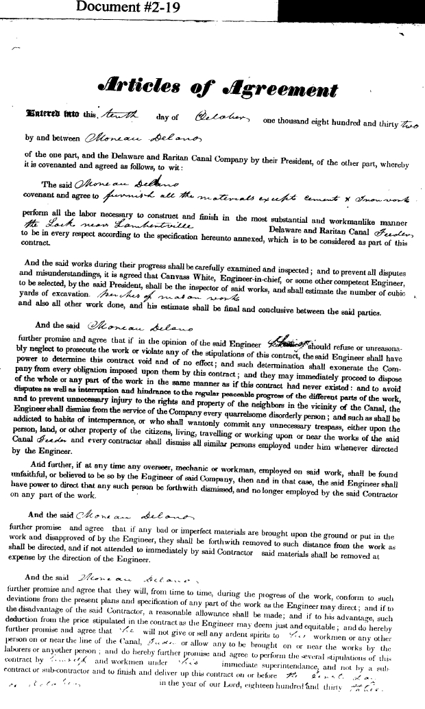 Articles of Agreement, Lambertville Lock Doc #2-19; p2 Articles of Agreement, Lambertville Lock Doc #2-19; p2